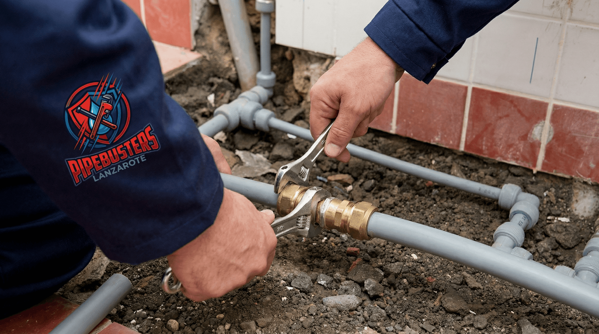 Trenchless pipe bursting work by Pipebusters technician