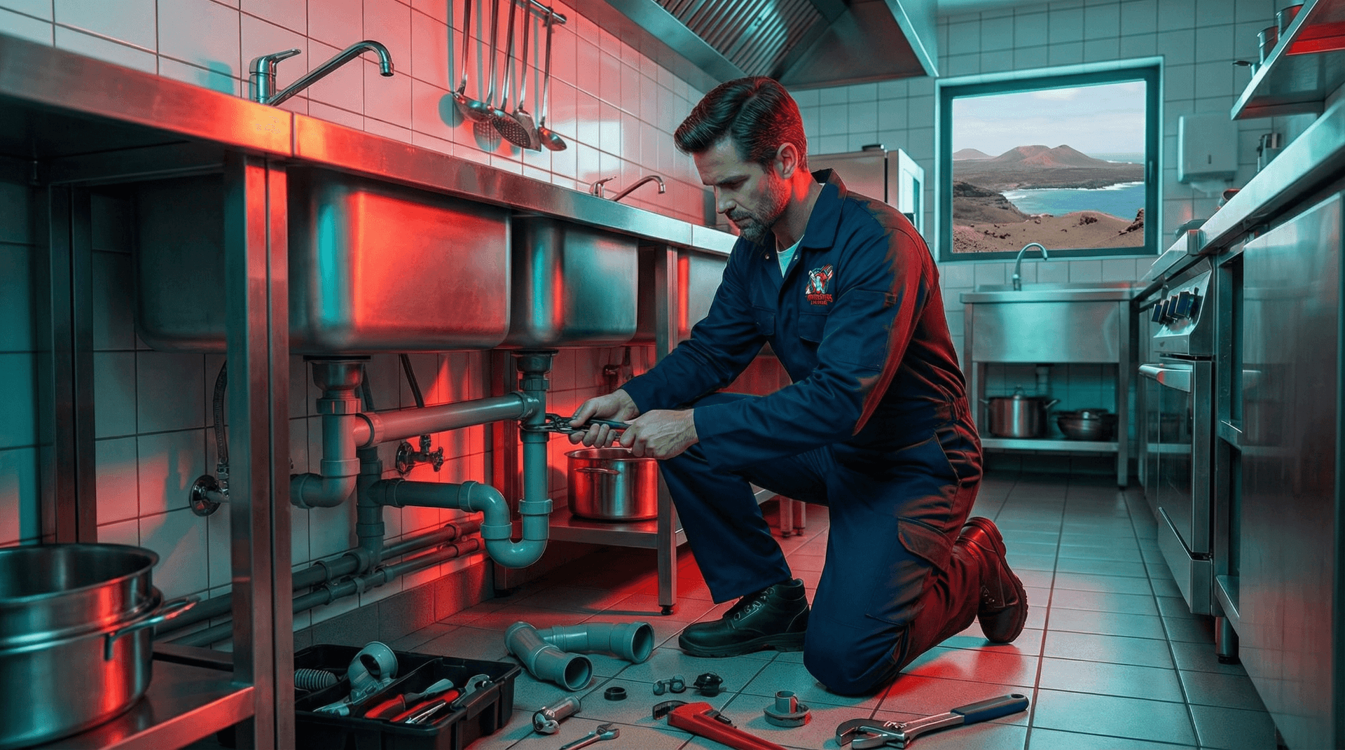 Pipebusters technician performing commercial plumbing work